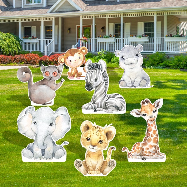 Baby Safari Animals Cutout Cardboard Backdrop | Birthday Sign Yard Cutout | Event and Party Lawn | Life Size Cutouts Standee Centerpieces