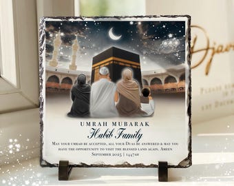 Heavyweight Custom Figure Personalised Umrah Mubarak Slate Plaque **READ TEXT BOX** - Islamic Gift (stand included) Umrah Gift, Hajj Gift