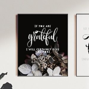 Islamic Black Botanical Grateful Quote Print Digital Download Islamic Gift