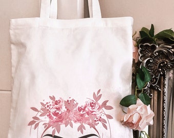 Floral Hijabi Lashes White Tote Bag Islamic Gift