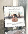 Heavyweight Umrah Mubarak Cloudy Couples Gift Slate and Stand with Personalised Names - 20x20cm Islamic Gift, Hajj Gift Plaque