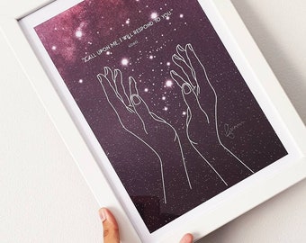Starry Galaxy Praying Hands Print with Qur'anic Verse Islamic Gift