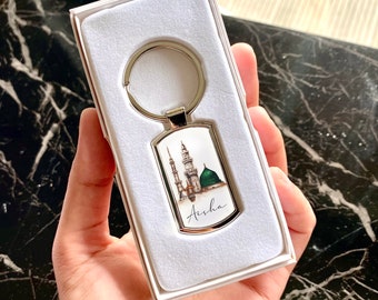 Personalised Umrah Hajj Masjid An Nabawiy  Name Metal Keychain Islamic Gift Keyring