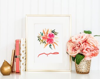 Floral Watercolour "Sabr" Print - Available with Frame! Islamic Gift