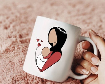 Hijabi Mother and Baby Mug (optional skin tone) Islamic Gift
