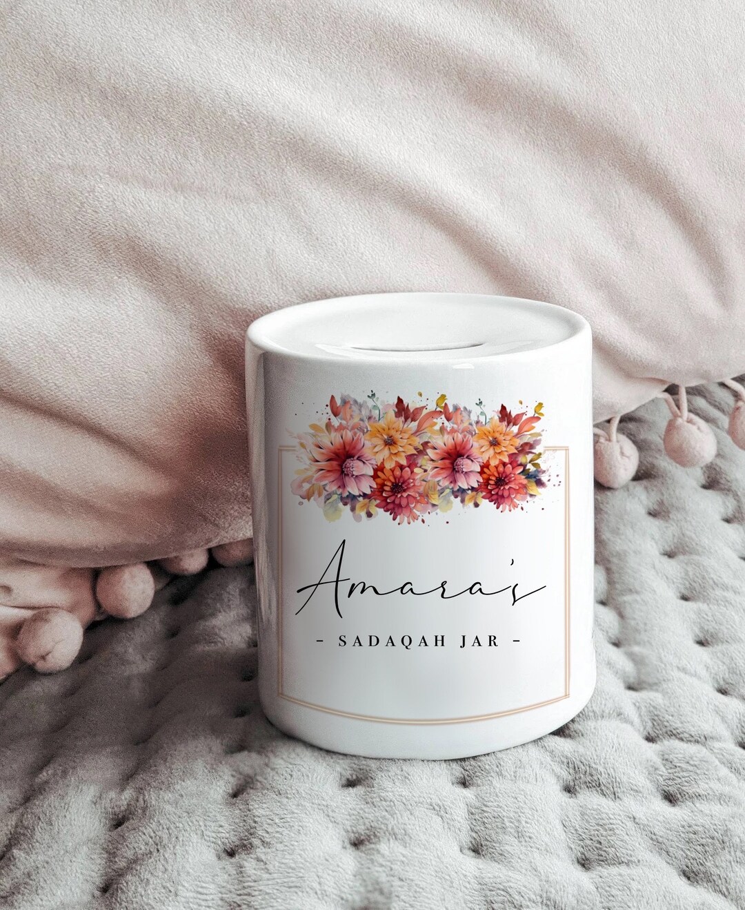 Personalised Floral Sadaqah Jar Double Sided Islamic Money Jar With ...