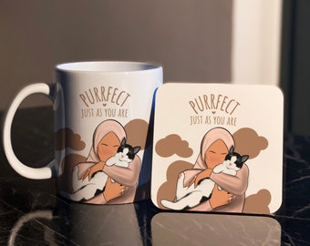 Chat Hijabi citation tasse islamique et dessous de verre cadeau islamique