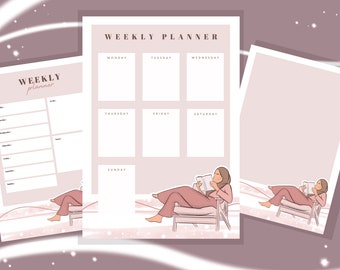 Islamic Bookish Hijabi Set of 3 Weekly Planner Files Printable Digital Download Islamic Gift