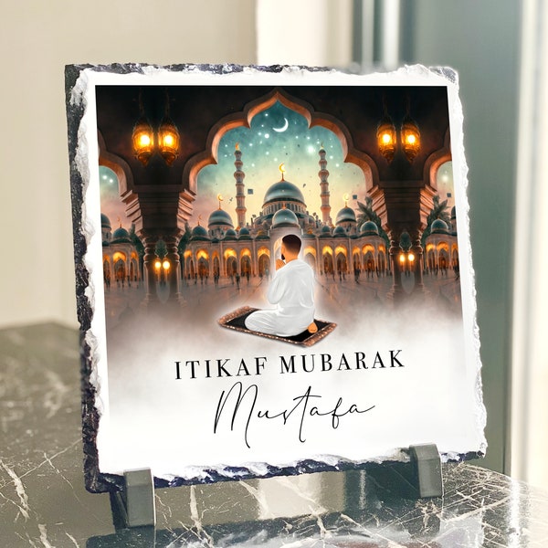 Itikaf Ramadan Islamic Mens Gift Slate and Stand with Personalised Names - 20x20cm Islamic Gift, Gift Plaque