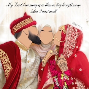 DIGITAL FILE ONLY - Custom Faceless Minimal Portrait Illustration Print Islamic Gift ,Nikkah Gift, Wedding Gift, Marriage Gift