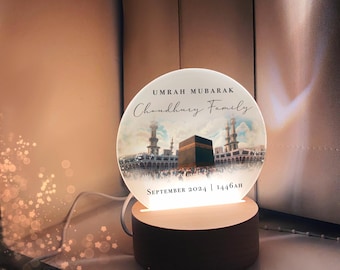 Personalised Umrah Mubarak Acrylic Lamp: Islamic Hajj Gift 12x13cm