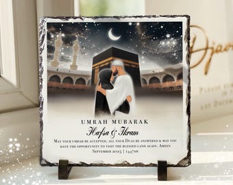 Heavyweight Personalised Couples Marriage Husband and Wife Umrah Mubarak Slate Plaque: Islamic Gift (stand included) Umrah Gift, Hajj Gift