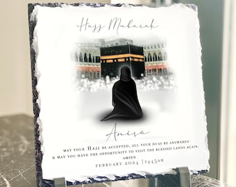 Heavyweight Heavyweight Hajj Mubarak Female Woman’s Gift Slate and Stand with Personalised Names - 20x20cm Islamic Gift, Hajj Gift Plaque