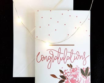 A5 Floral Polka Dot "Congratulations" Greeting Card with White Envelope Islamic Gift