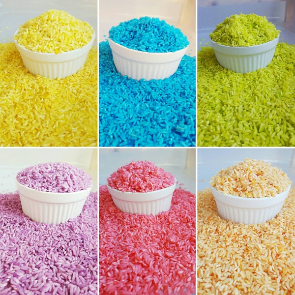 Pastel Rainbow Sensory Bin Rice Set / 6 Cups of Sensory Bin Rice