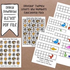 Paquete educativo de dinosaurios / Descarga digital / Tarjetas de coincidencia de letras / Tarjetas Dino de marco Decenas