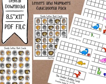Dinosaur Educational Pack / Digital Download/ Letter Matching Cards / Tens Frame Dino Cards
