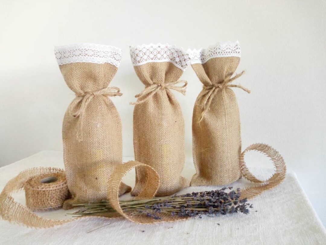 Burlap and Lace Bottle Bag, Burlap Wine Gift Bag, Jute Gift Bag - Etsy
