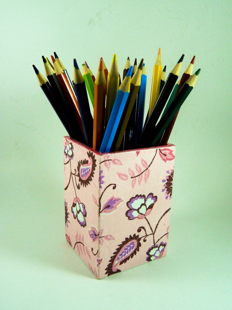 Desk Accessories Wood Pencil Holder Pink Office Pencil Etsy