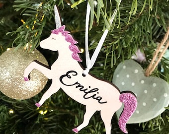 Unicorn Personalised Christmas Tree Decoration, Christmas Gift for Girl, Christmas Tree Decoration, Gift for Unicorn Lover, Handpainted