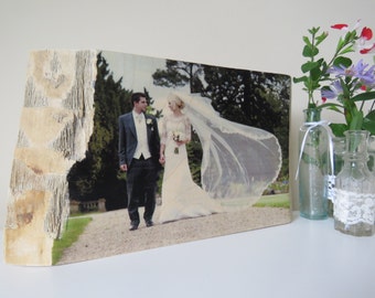 Personalised Wooden Photo Block, Natural Edged, Handmade, Your Photo on Wood, Photo Gift, Unique, 5th Wedding Anniversary, Christmas Gift