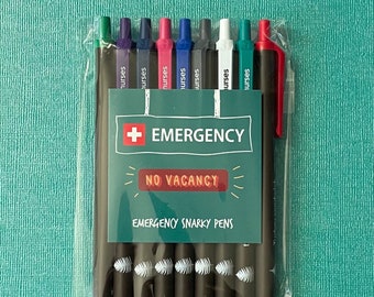 Emergency Snarky Pens! Black Ink Pens for Nurses, CNAs, Nurse Practitioners | Funny Pens for Nurses | ED Nurse | ER Nurse