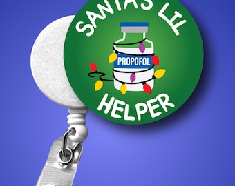 Nurse Badge Reel: Santa's Lil Helper Christmas Design (Retractable Clip)