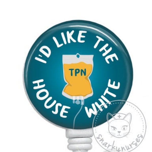 House White TPN Dietician Badge Reel - Funny Badges - Cute Badges - Cute Badge Reel - Retractable ID Badge Holder - Retractable Badge Reel