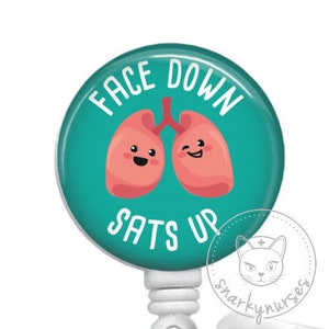Face Down Sats Up Teal Badge Reel - Funny Badge Reel - Cute Badge Reel - Retractable ID Badge Holder - Retractable Badge Reel