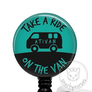 Take A Ride on The Van Teal Badge Reel - Cute Badges - Cute Badge Reel - Funny Badge Reel Retractable ID Badge Holder Retractable Badge Reel