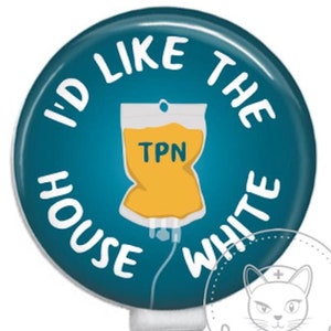 House White TPN Dietician Badge Reel - Funny Badges - Cute Badges - Cute Badge Reel - Retractable ID Badge Holder - Retractable Badge Reel