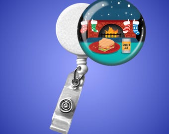 Retractable Badge Reel: Funny Turkey Sandwich & Gingerale (Christmas Nurse ID Holder)