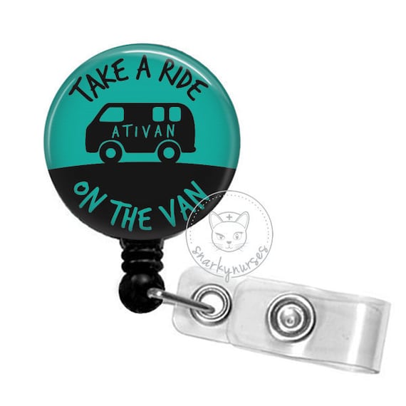 Take A Ride On The Van Teal Badge Reel - Cute Badges - Cute Badge Reel - Funny Badge Reel Retractable ID Badge Holder Retractable Badge Reel