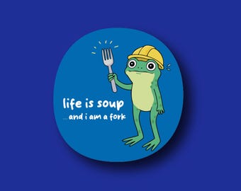 Funny Nurse Badge Reel Topper Topper - Life Is Soup Frog with Fork