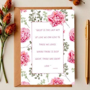 Floral Sympathy Card digitale download – Peony Rouw Quote Card – Afdrukbare condoleancekaart – Digitale rouwkunst – Instant Download