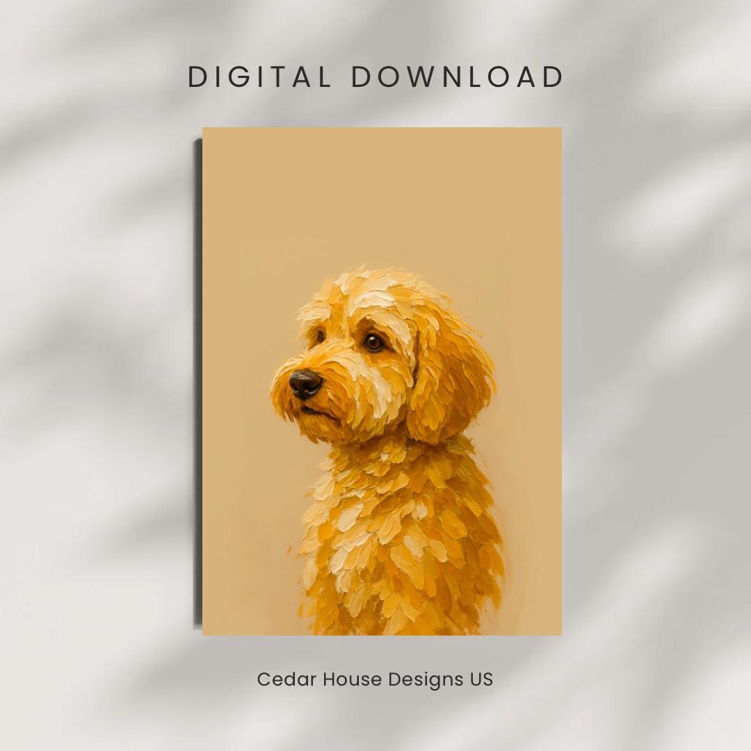 Golden Doodle Digital Art Print – Dog Wall Art, Retriever Painting, Pet ...