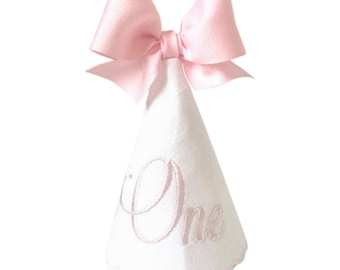 Blush Linen First Birthday Hat, Baby Cake Smash ONE Party Hat, Heirloom Keepsake