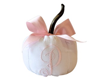 Blush Pink Cinderella Bow Pumpkin I White and Pink Personalized Pumpkin I Princess Monogrammed Pumpkin