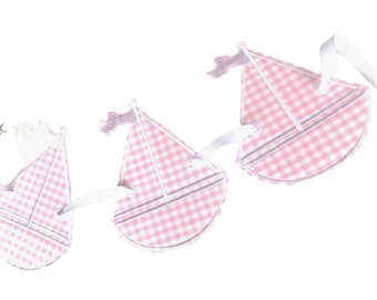 Pink Gingham Sailboat Bunting | Sailboat Garland | Pink Sailboat Party | Baby's 1st Birthday Party |  Nautical Party Decor