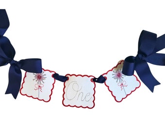 4th of July Party Banner I Red and Navy Highchair Banner I Red White and Blue Party Decor I Independence Day Party Bunting