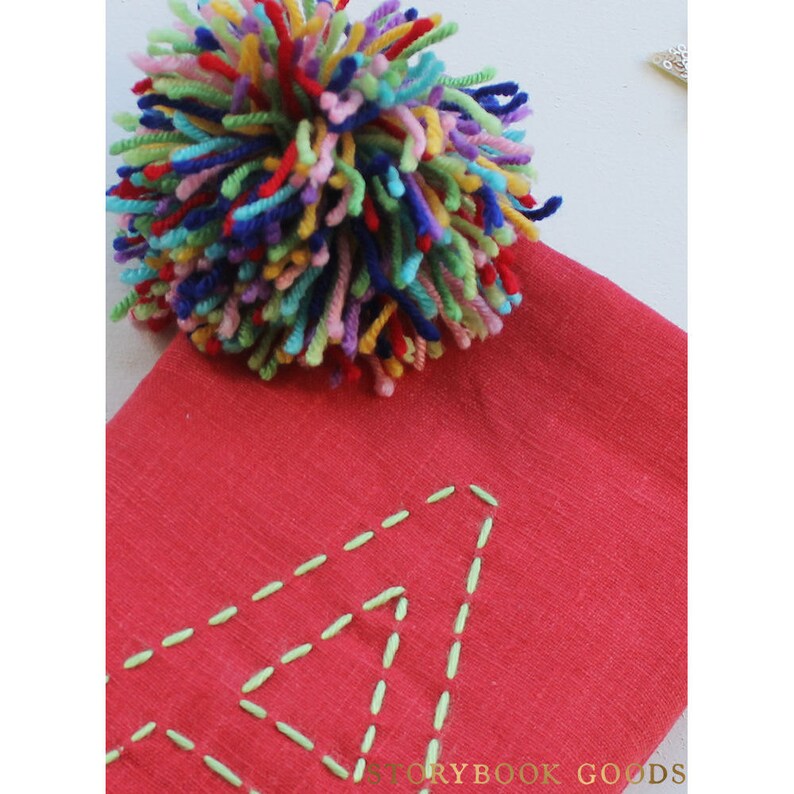 Boho Holiday Stocking Jolly Colorful Christmas Stocking Kids Christmas Stocking Personalized Christmas Stocking Pom Pom Stocking