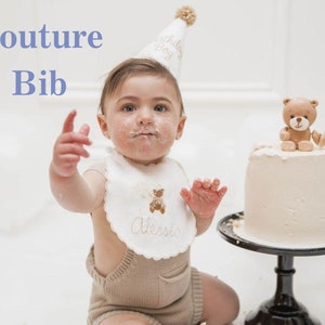 Couture Heirloom Bib I Custom Cake Smash Bib I Design Your Own Birthday Bib I Monogrammed Bib I Personalized Baby Bib image 1