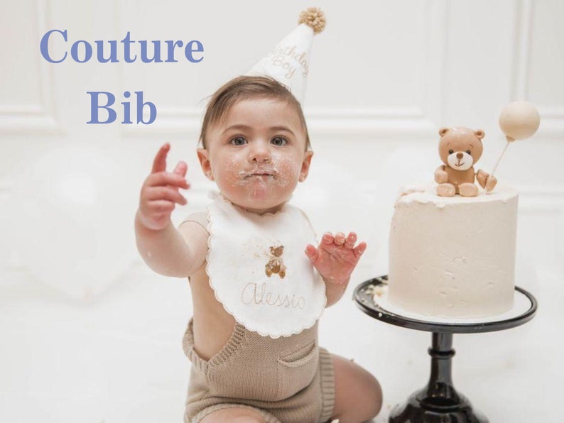 Couture Heirloom Bib I Custom Cake Smash Bib I Design Your Own Birthday Bib I Monogrammed Bib I Personalized Baby Bib image 1