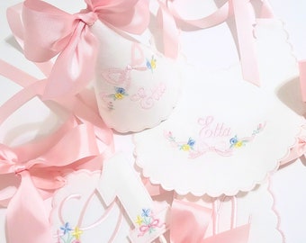 Etta Pastel Floral First Birthday Set: Hat, Bib, Banner, Cake Topper