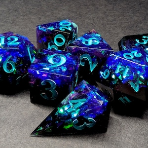 Midnight Dice; handmade resin dice; sparkle