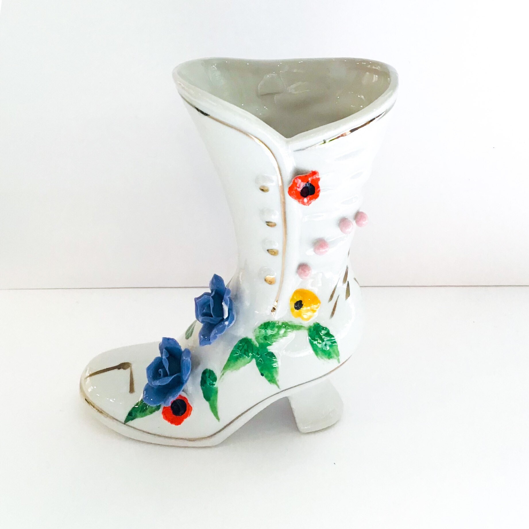 Porcelain Lace-Up Boot with Flowers Porcelain Lace-Up Boot with Flowers