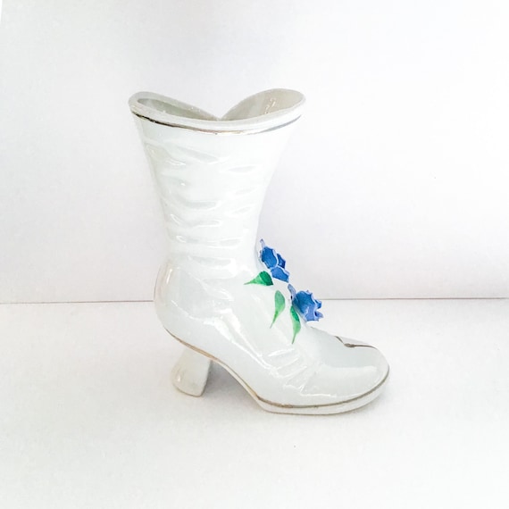 Porcelain Lace-Up Boot with Flowers Porcelain Lace-Up Boot with Flowers