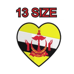Embroidery design flag brunei heart country Multiple size patch instant download files pattern digital machine stitch pes ds