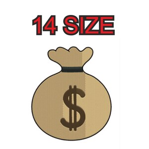 Peut inclure: Un sac d'argent brun avec un signe dollar brodé dessus. Le sac a un cordon de serrage noir et mesure 14 pouces.