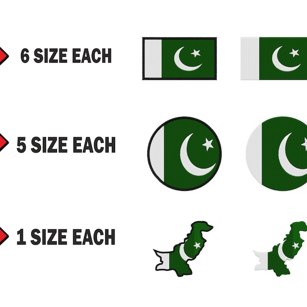Multiple size Embroidery machine flag pakistan design files instant download files patterns pes dst map round roundel